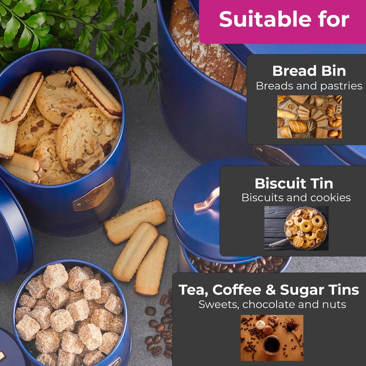 Neo Retro 5 Piece Kitchen Canister Set - Navy - Image 3