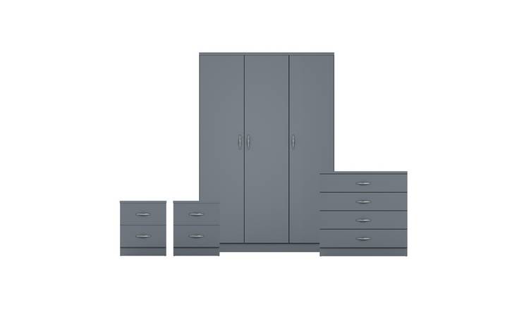 Vida Designs Riano Bedroom Set (Bedsides, 4 Drawer Chest, 3 Door Wardrobe) -Grey