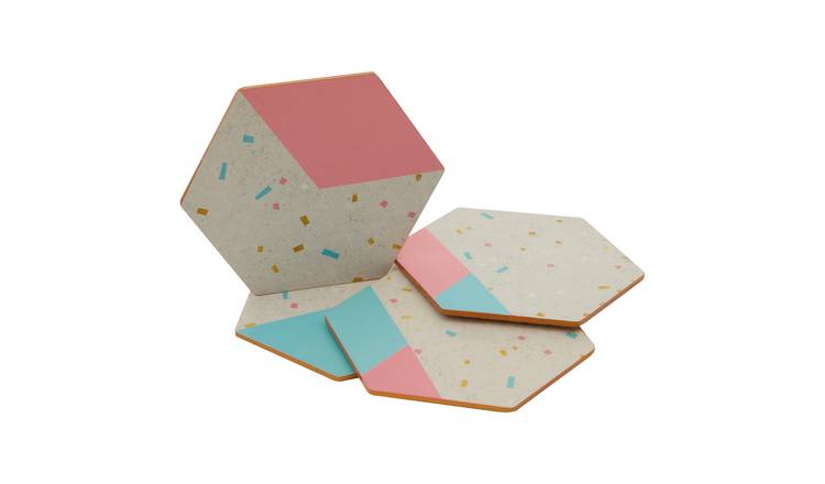 Orsina Set Of 4 Mimo Hexagonal Cork Coasters - Assorted