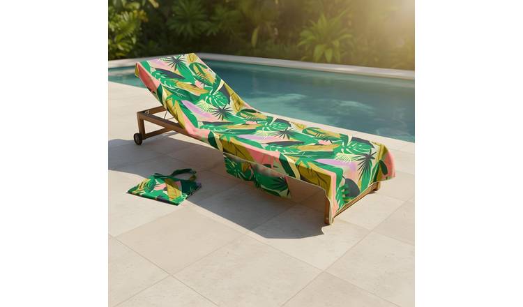 OHS Bright Palm Microfibre Beach Towel in a Bag - Green