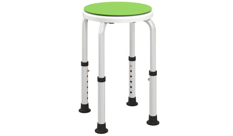 HOMCOM Aluminium Swivel Shower Stool with Adjustable Height - Green