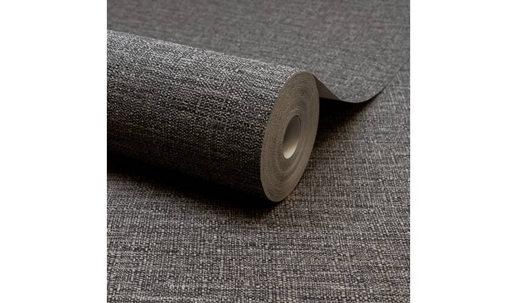 Grandeco Telma Slubbed Fabric Hessian Textured Wallpaper - Charcoal Grey