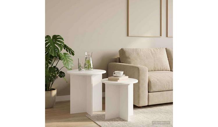 Walplus Pack of 2 Storage Engineered Wood Side Table - White - 45 x 45 cm