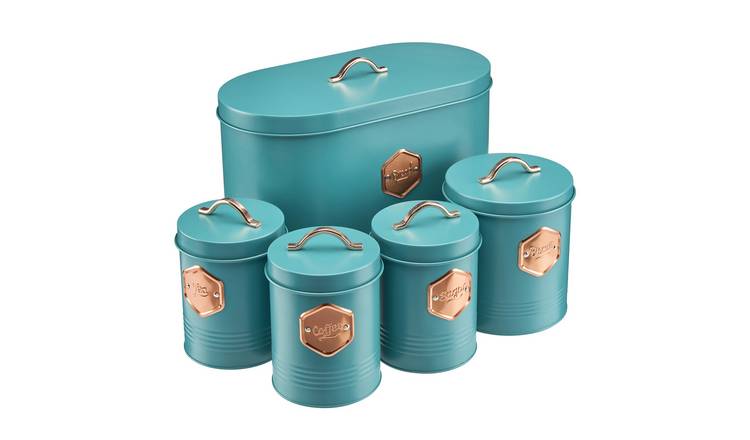 Cooks Professional 5 Piece Kitchen Cannister Storage Set - Teal/Copper