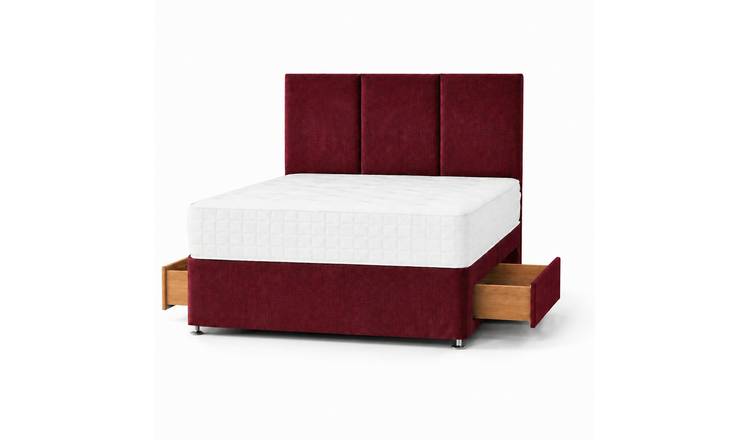 Comfy Deluxe 4ft  2 Drawer Plush Velvet Divan Bed Set -   Burgundy