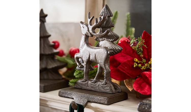 Dibor Cast Iron Reindeer Forest Stocking Holder - Brown