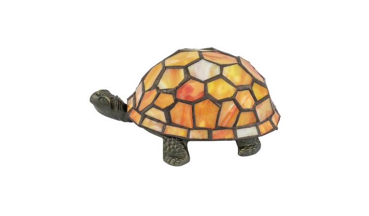 Happy Homewares Quirky Orange and Amber Stained Glass Tiffany Table Lamp - 19cm