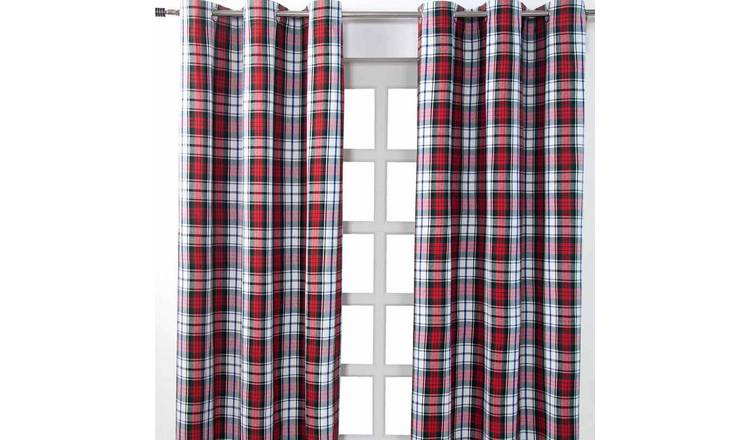 Homescapes Red Macduff Tartan Check Eyelet Curtains - 117cm x 137cm