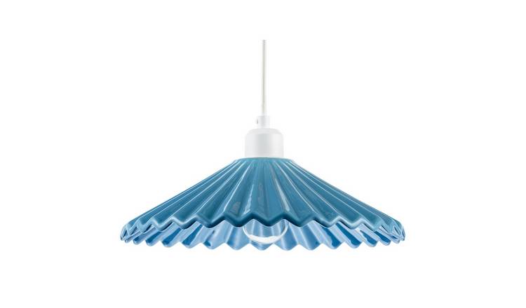 Happy Homewares Blue Gloss Ceramic with Rippled Body Pendant Shade - 32cm