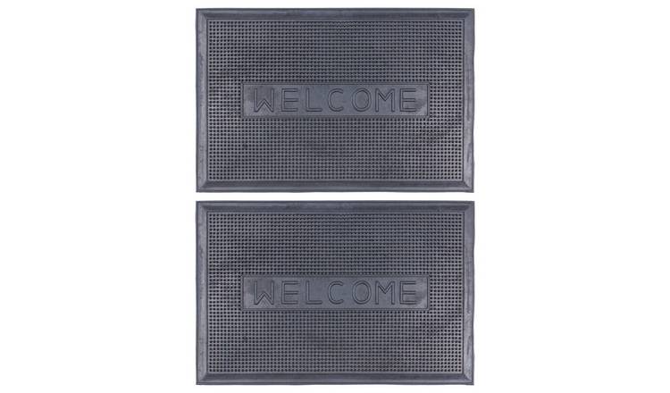Nicola Spring Heavy Duty Rubber Door Mat - Welcome  - Pack of 2