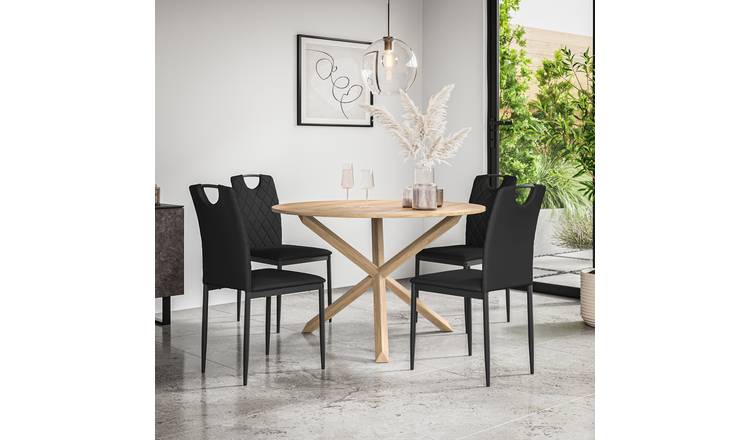 Furniture Online Malvern Monza Oak Table Dining Table & 4 Black Chairs