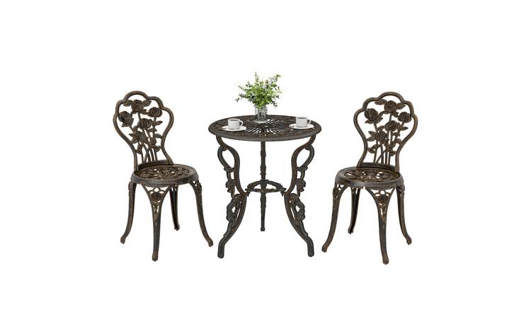 Outsunny 2 Seater Aluminium Garden Bistro Set with Umbrella Hole - Bronze