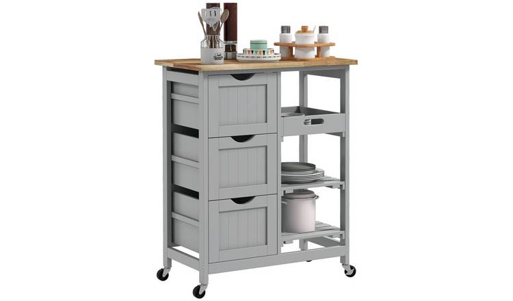 HOMCOM Rolling Kitchen Island Cart - Grey