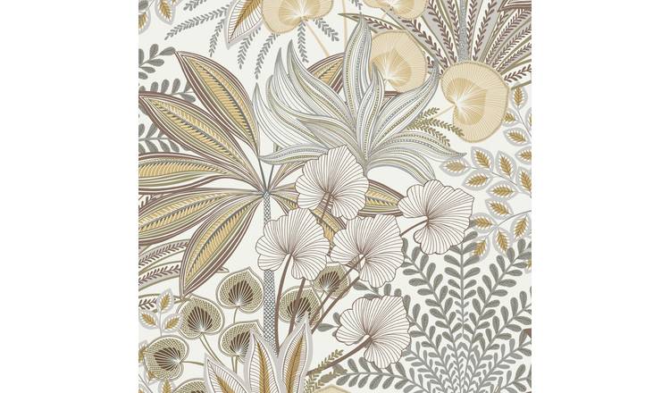 Grandeco Jody Retro Jungle Botanical Textured Wallpaper - Neutral Grey