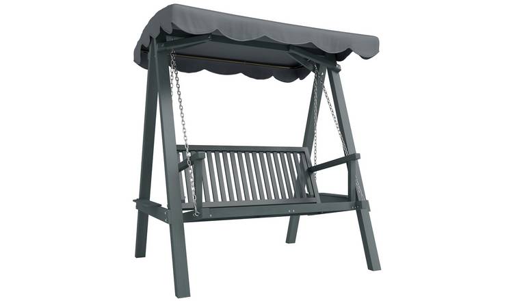 Outsunny 2 Seater Pine Wood Canopy Side Tray Garden Swing Seat – Grey