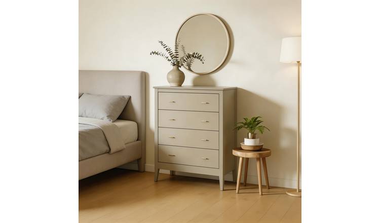 Home Source Grace 4 Drawer Chest with Gold Handles - Greige