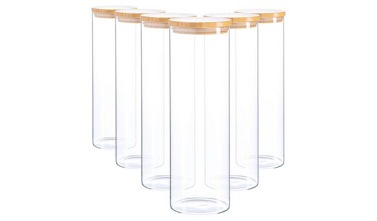 Argon Tableware Scandi Glass Storage Jars with Wooden Lids - Pack of 6