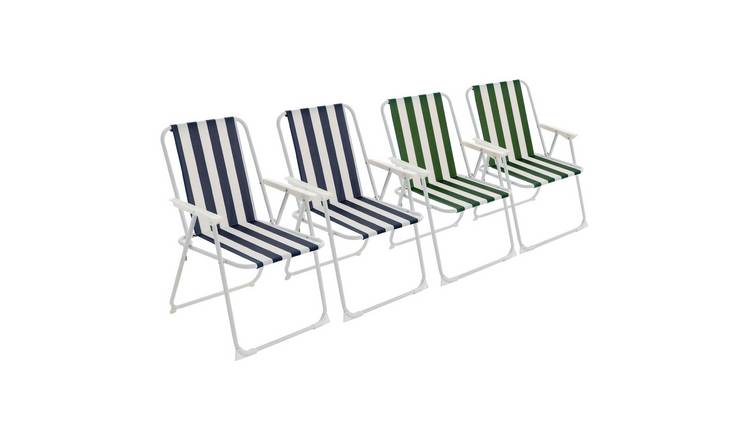 Harbour Housewares Folding Metal Beach Chairs - Blue/Green Stripe - Pack of 4