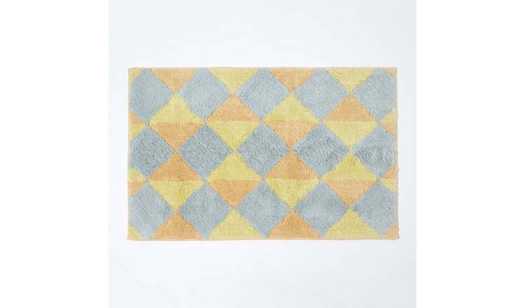 Homescapes Harlequin Pattern Cotton Bath Mat - Yellow