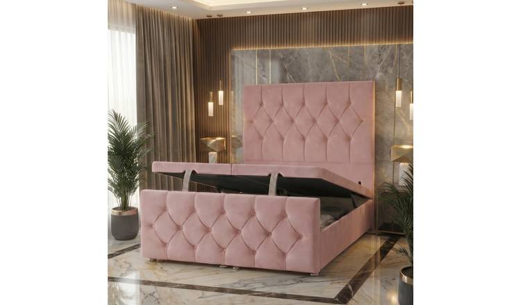 Somnior Chester Velvet Single Ottoman Divan Bed with Footboard - Pink