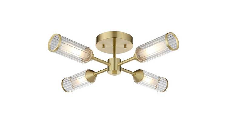 Loops Direct 55cm Diameter Semi Flush Ceiling Light - Satin Brass