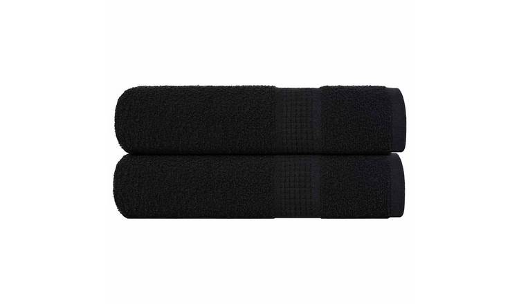 Walplus Pack of 2 Cotton Hand Towels - Black - 50 x 100 cm