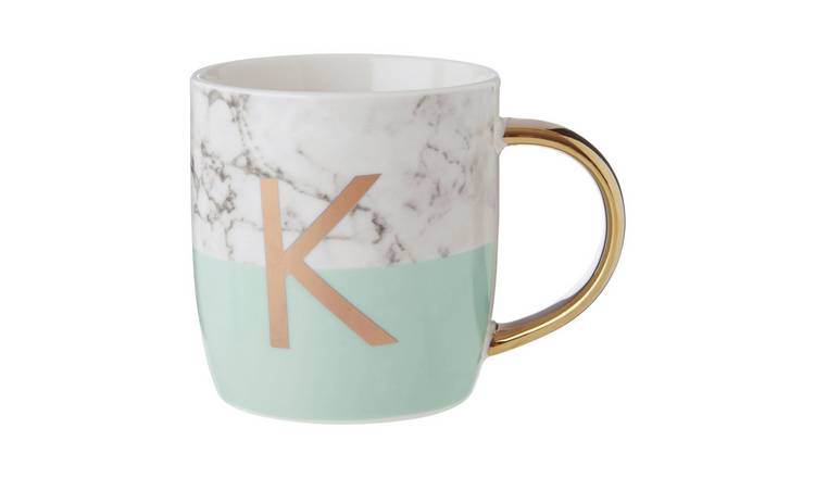 Orsina Frosted Deco K Marble Effect Monogram Mug – Green