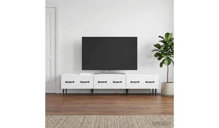 Walplus Wood TV Cabinet with Drawers Wide Unit - White - 147 x 34.5 x 30 cm