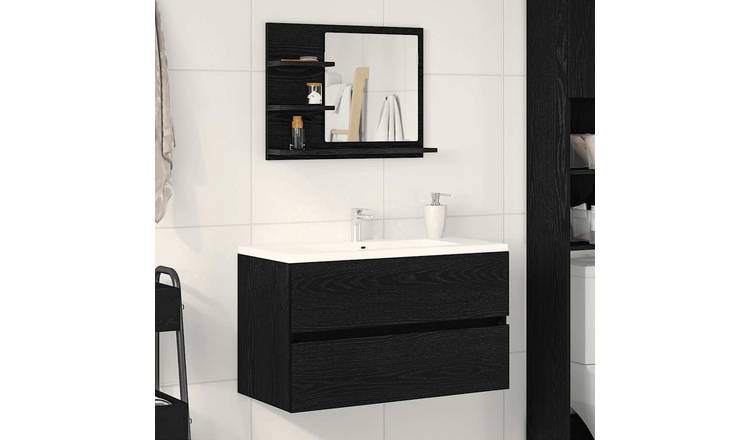 Walplus Engineered Wood Bathroom Mirror - Black Oak - 60 x 10.5 x 45 cm