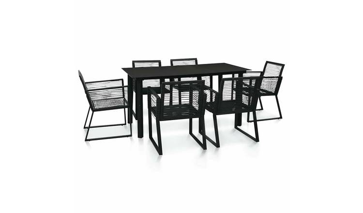 Walplus 7 Piece Rattan Outdoor Dining Set - Black - 150 x 80 x 74 cm