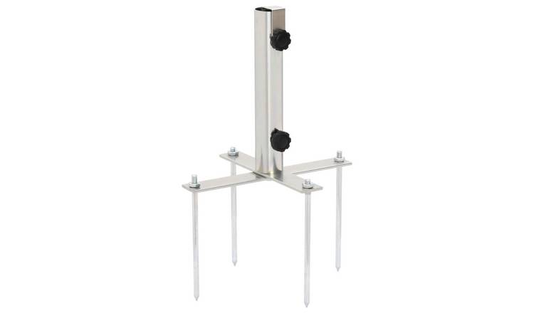 Walplus Steel Parasol Base with Ground Spikes for - Silver - 30.5 x 25 x 45 cm