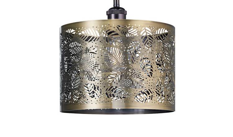 Happy Homewares Antique Brass Metal with Fern Leaf Pendant Shade - 25cm