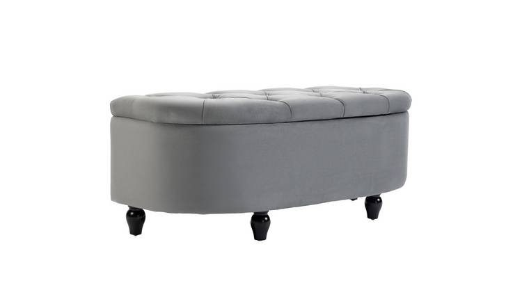 HOMCOM Semi Circle Ottoman Storage Bench with Rubberwood Legs - Dark Grey