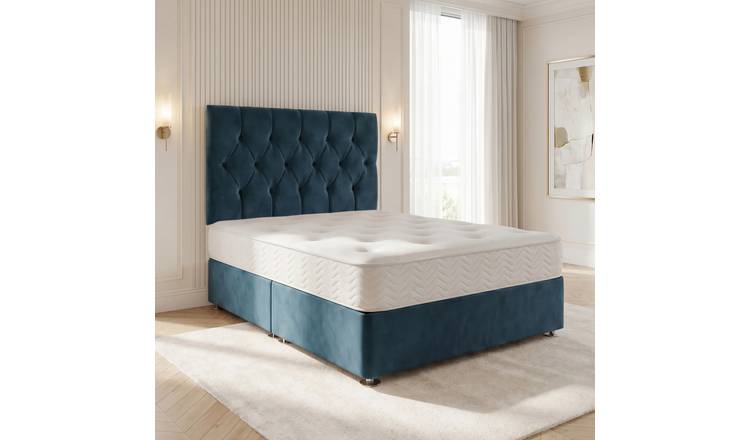 Somnior Chester Velvet King Open Coil Divan Bed Set - Navy