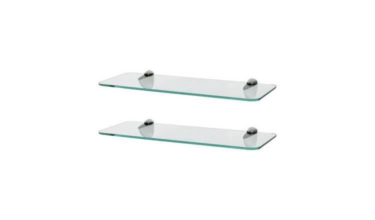 Harbour Housewares Rounded Style Glass Bathroom Shelves - Chrome - Set of 2