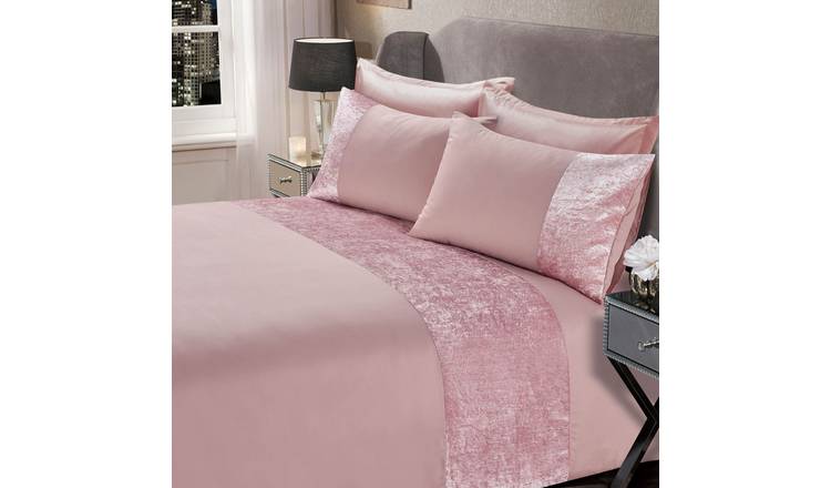 OHS Crushed Velvet Duvet Cover Set Blush - Double