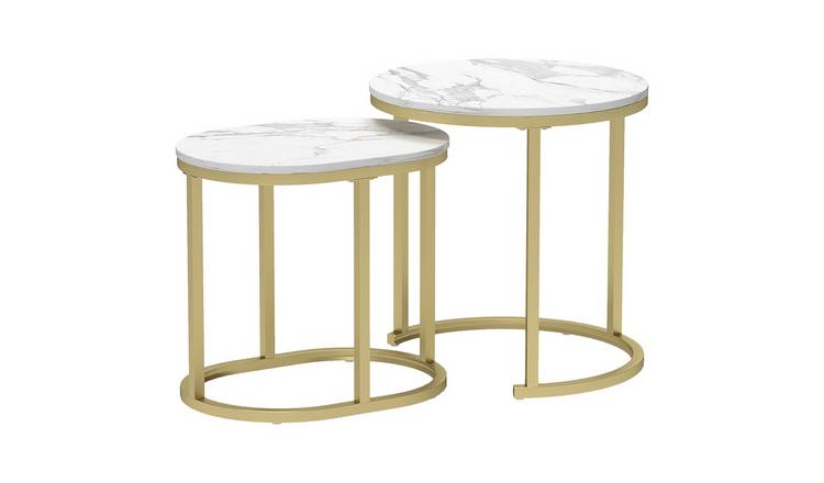 HOMCOM Set of 2 Faux Modern Marble Tabletop Coffee Table - Gold Tone
