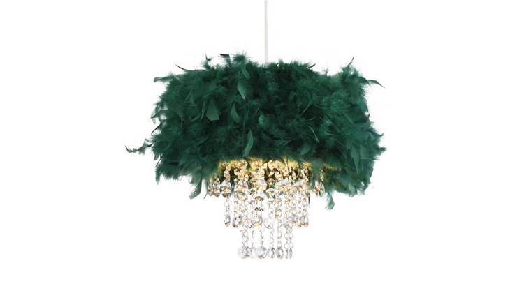 Happy Homewares Dark Green Feather with Transparent Pendant Shade - 32cm