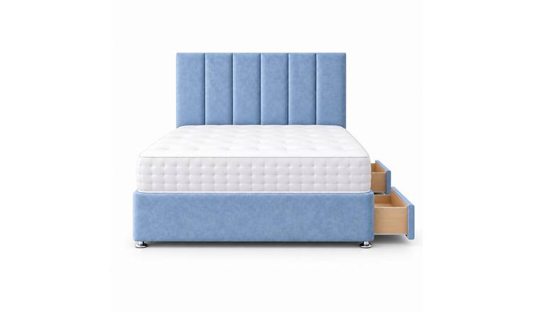 Comfy Deluxe 3ft Single  Panel      2 Drawer Suede  Divan Bed Set -  Sky Blue