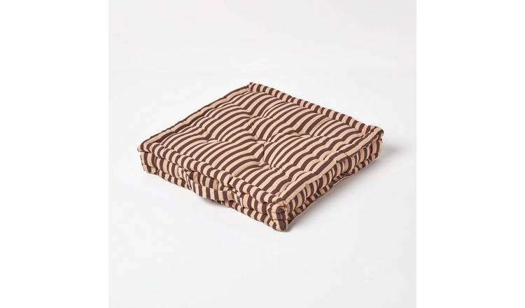 Homescapes Cotton Thin Stripe Floor Cushion – 40 x 40 cm – Brown & Beige