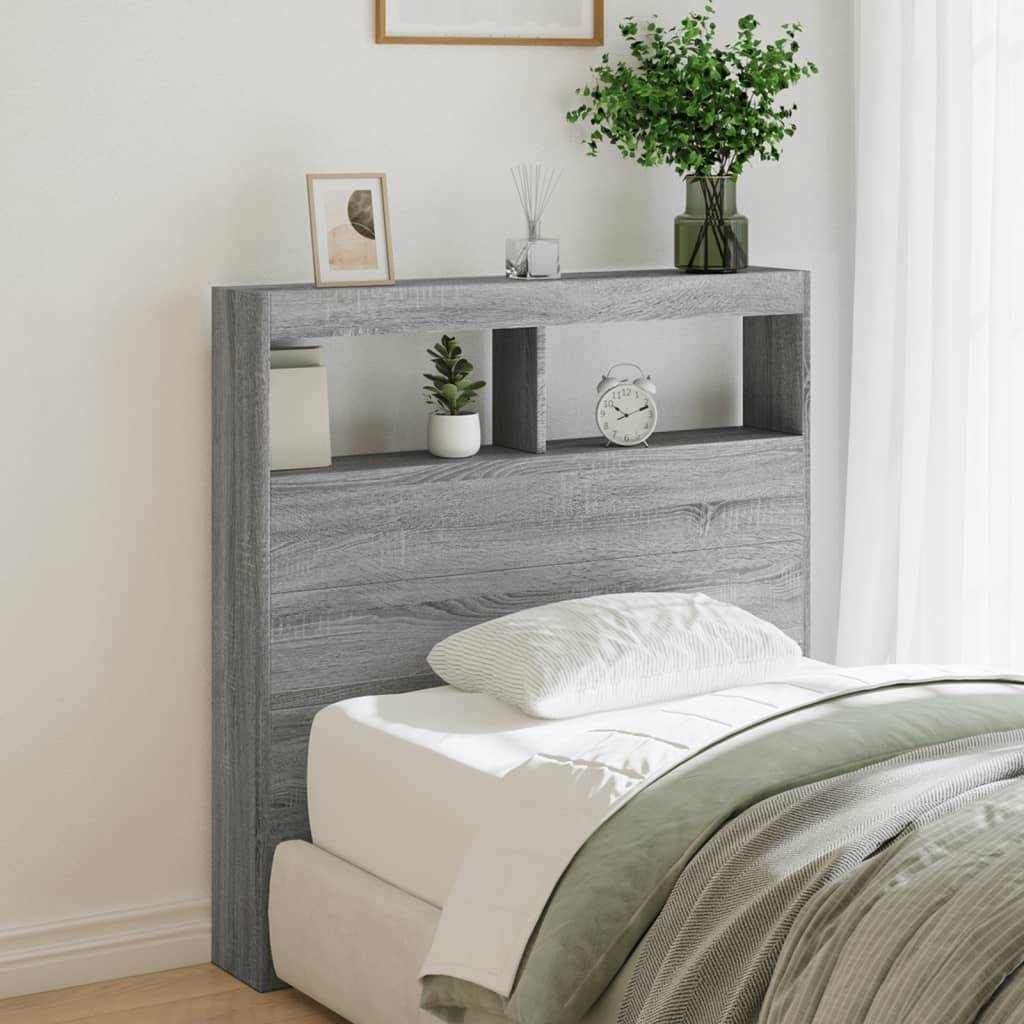 Walplus Engineered Wood LED Headboard Cabinet - Grey and Oak - 100 x 17 x 102 cm - Image 1