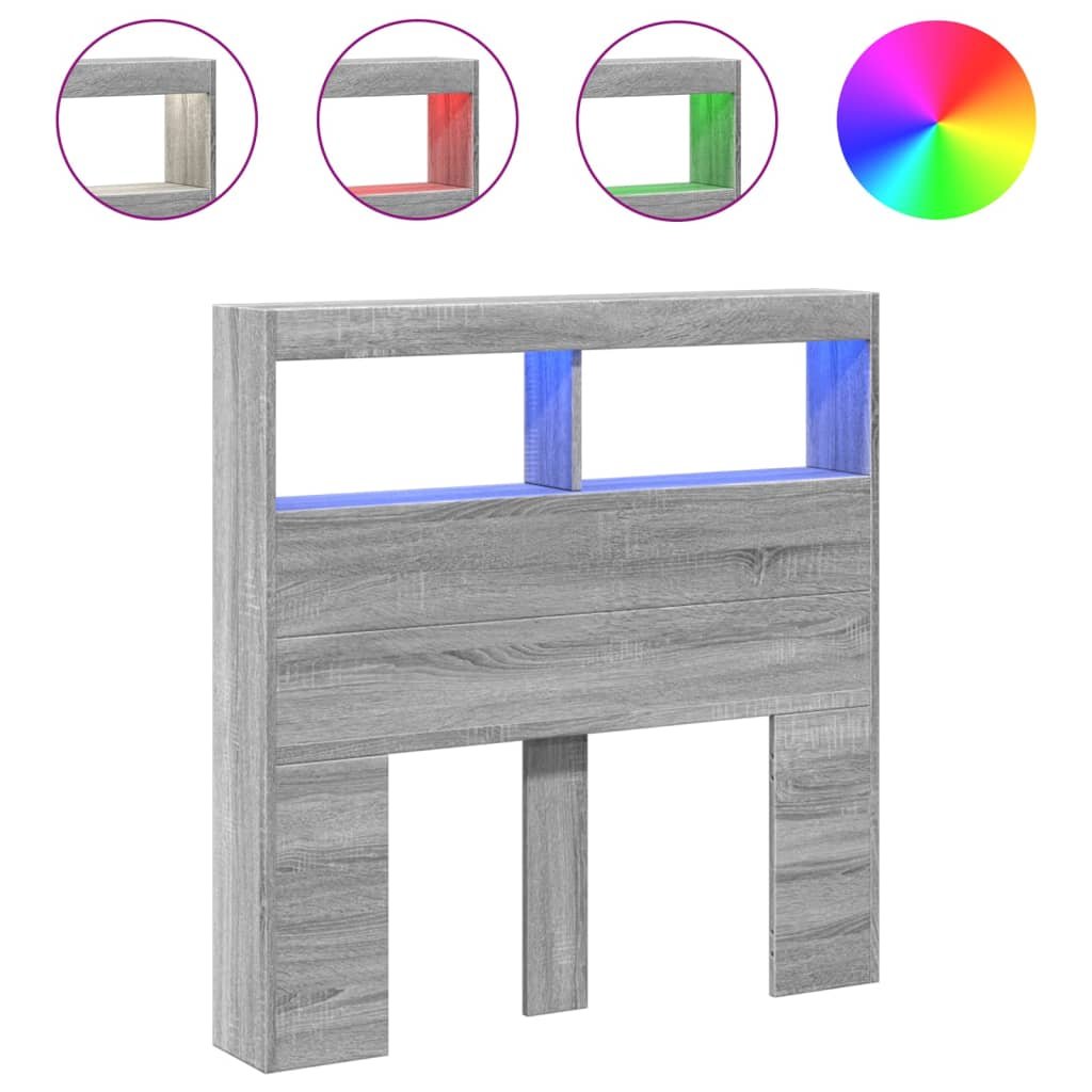 Walplus Engineered Wood LED Headboard Cabinet - Grey and Oak - 100 x 17 x 102 cm - Image 2
