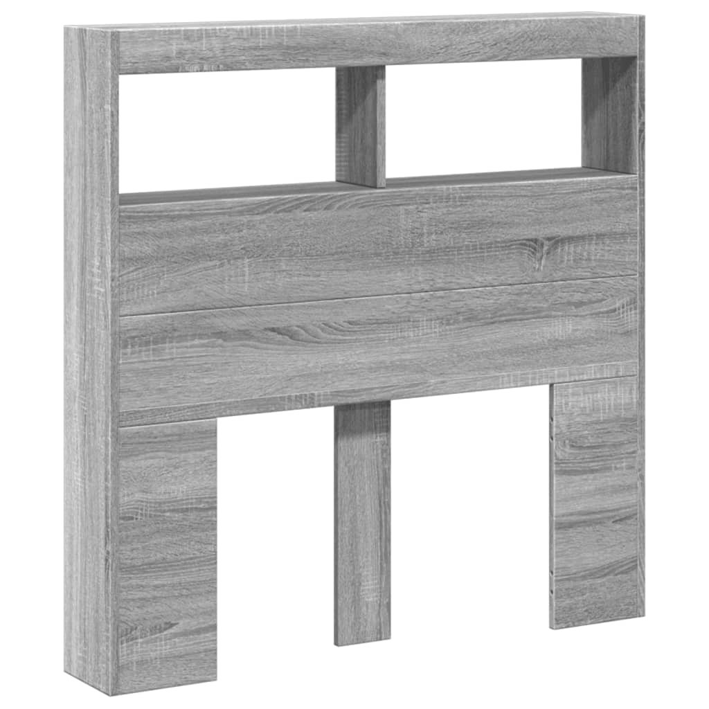 Walplus Engineered Wood LED Headboard Cabinet - Grey and Oak - 100 x 17 x 102 cm - Image 3