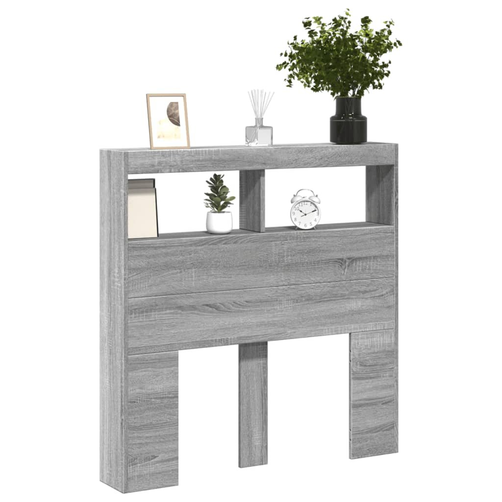Walplus Engineered Wood LED Headboard Cabinet - Grey and Oak - 100 x 17 x 102 cm - Image 5