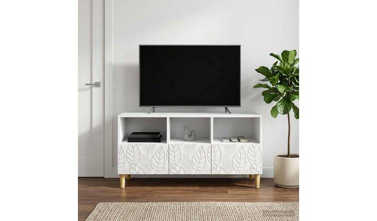 Walplus 3 Drawer Engineered Wood TV Cabinet - White - 102 x 34.5 x 50 cm