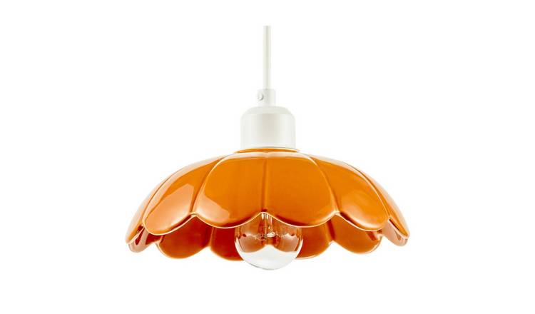Happy Homewares Orange Gloss Ceramic with Scallop Edge Pendant Shade - 24cm