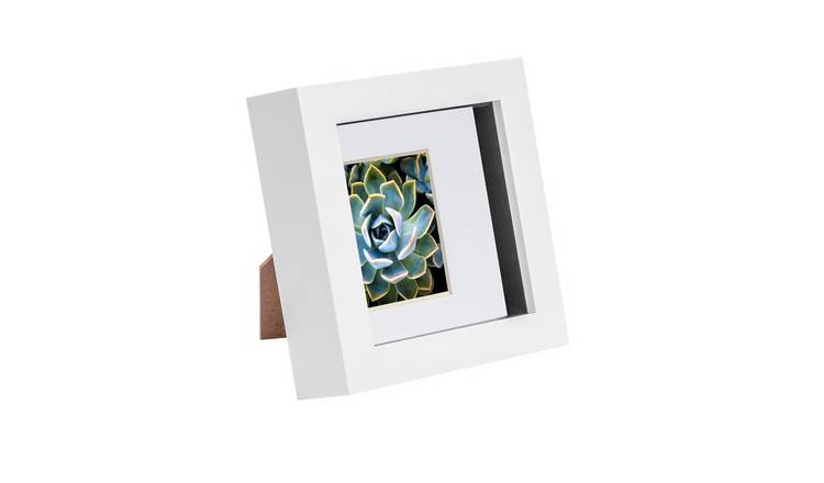 Nicola Spring 3D Box Photo Frame - 4 x 4" with Mount - White/White