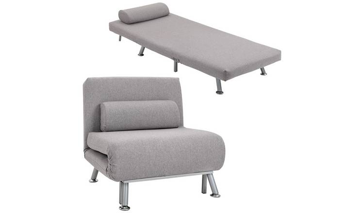 HOMCOM LinenSingle Sofa Chair Bed with 5 Position Adjustable Backrest - Grey