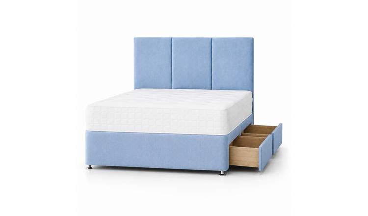 Comfy Deluxe 4ft6 Double   2 Drawer Plush Velvet Divan Bed Set -  Sky Blue