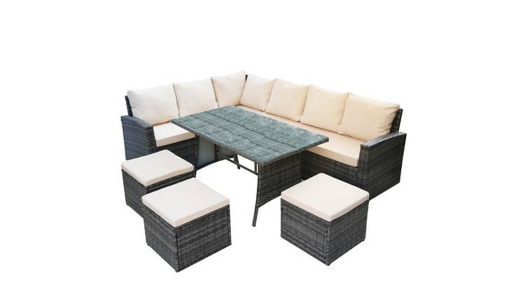 HomeGardenDirect Pelias 9 Seater Corner Sofa Set with Glass Table - Beige